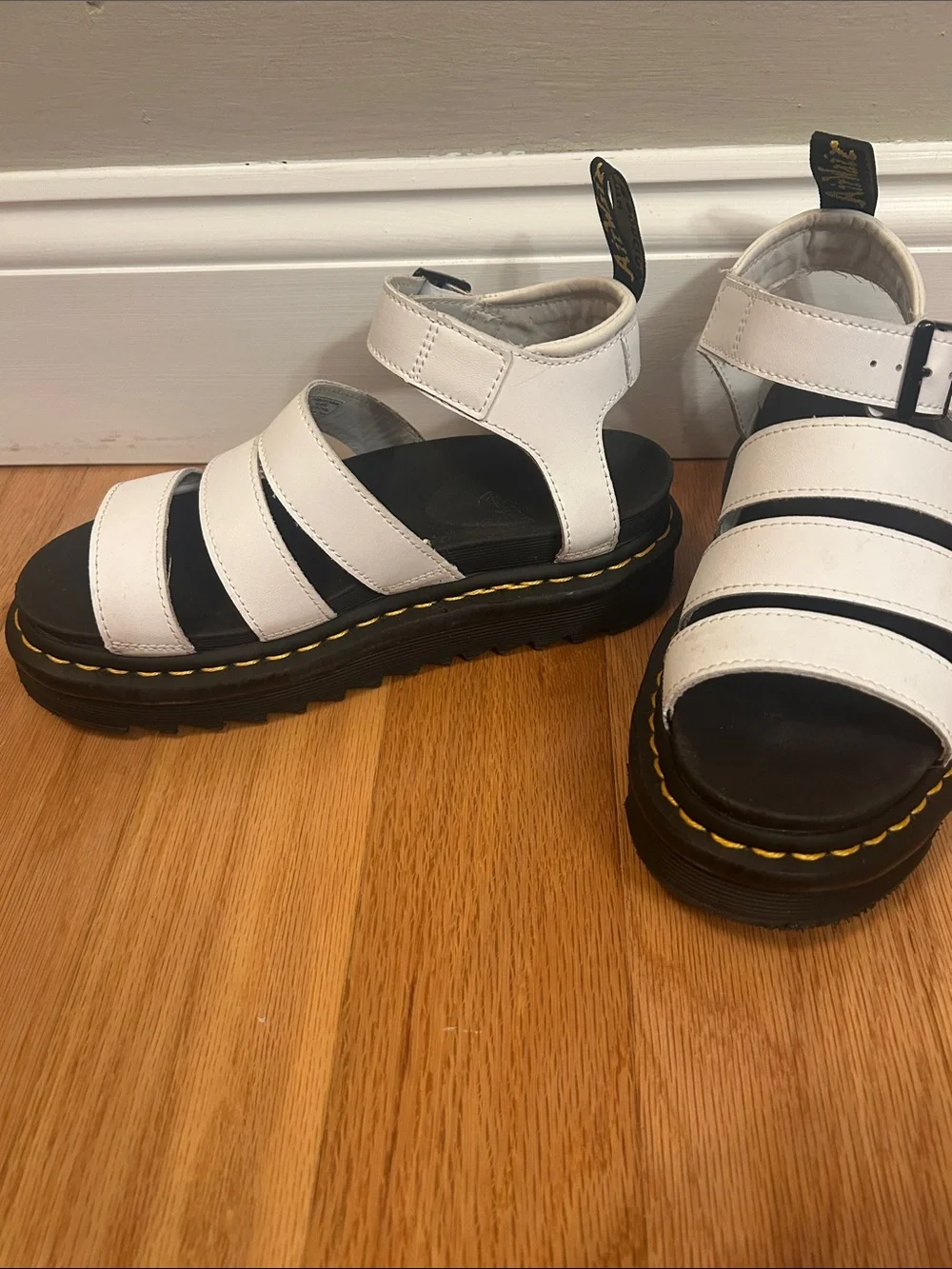 Dr Martens Airwair Sandals - White Leather Sandals with Buckle Strap
